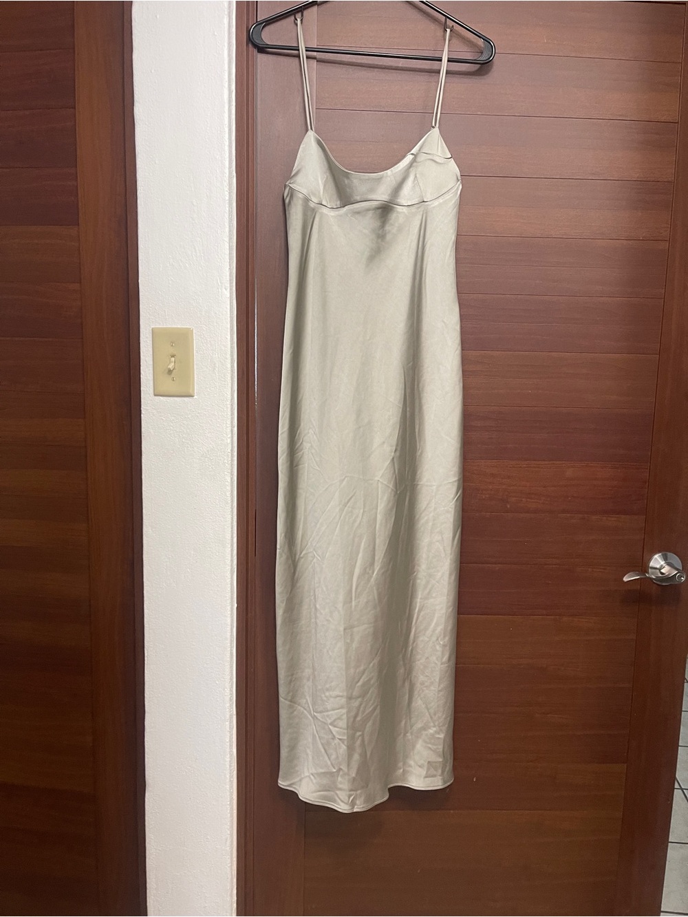 Zara Satin Slip Maxi Dress in Light Sage - Women's Elegant Spaghetti Strap